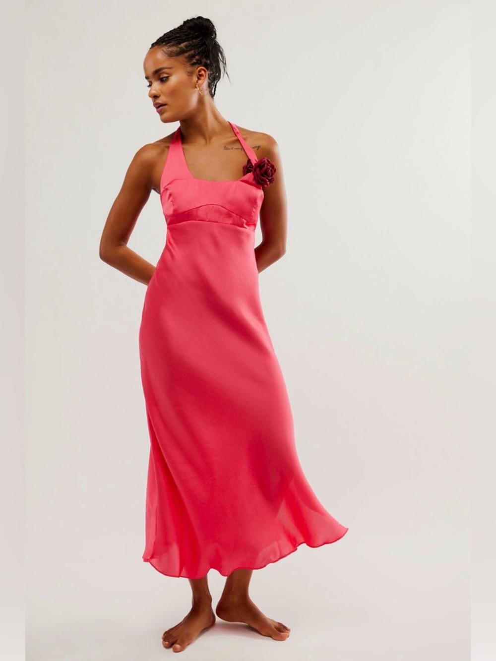 NWT Free People Intimately Happy Hour Satin Midi Dress in Strawberry Spritz - XL